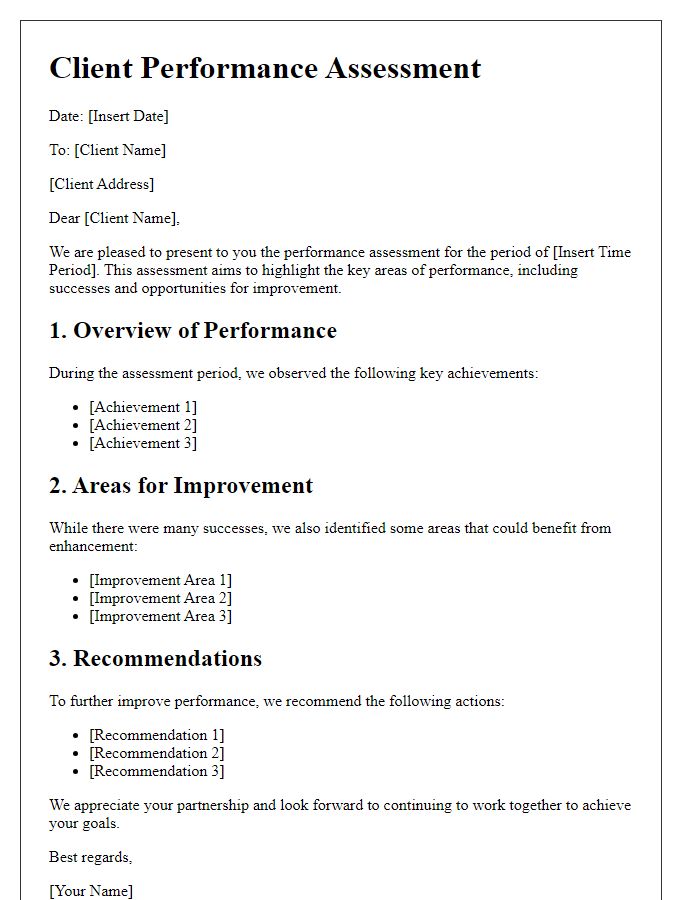 Letter template of client performance assessment