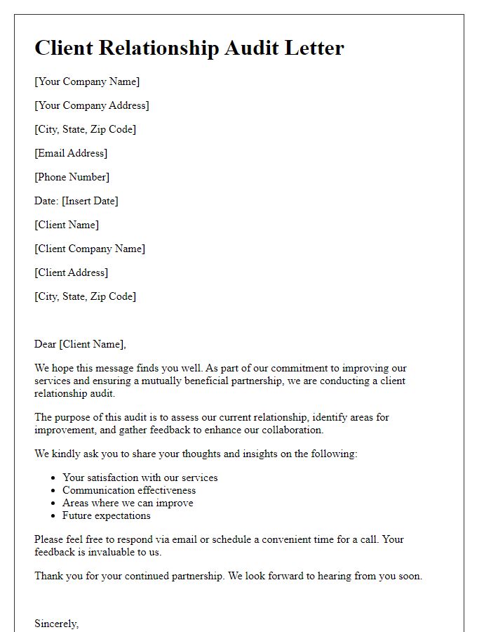 Letter template of client relationship audit