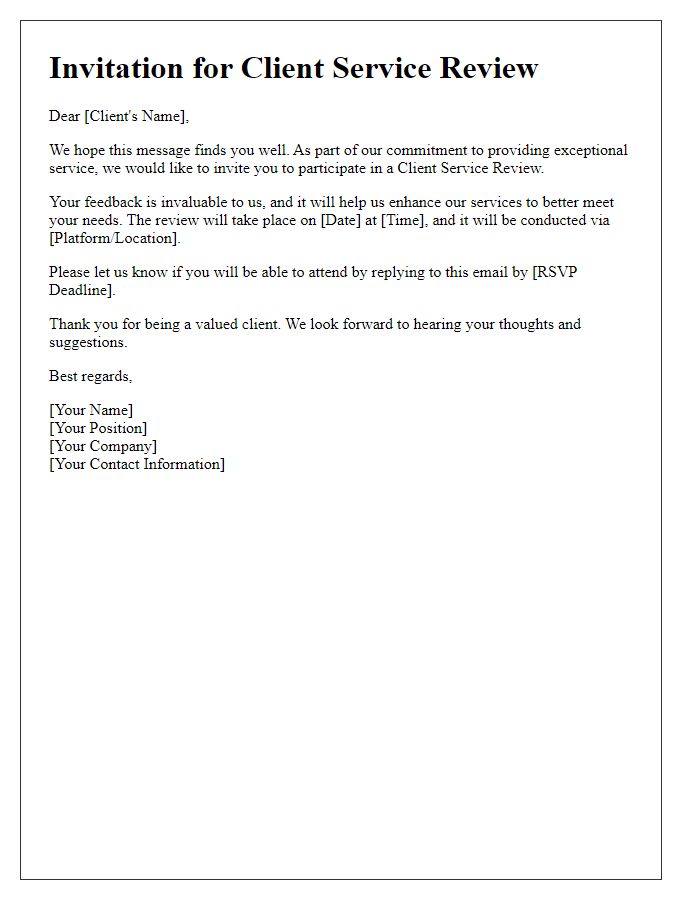 Letter template of client service review invitation