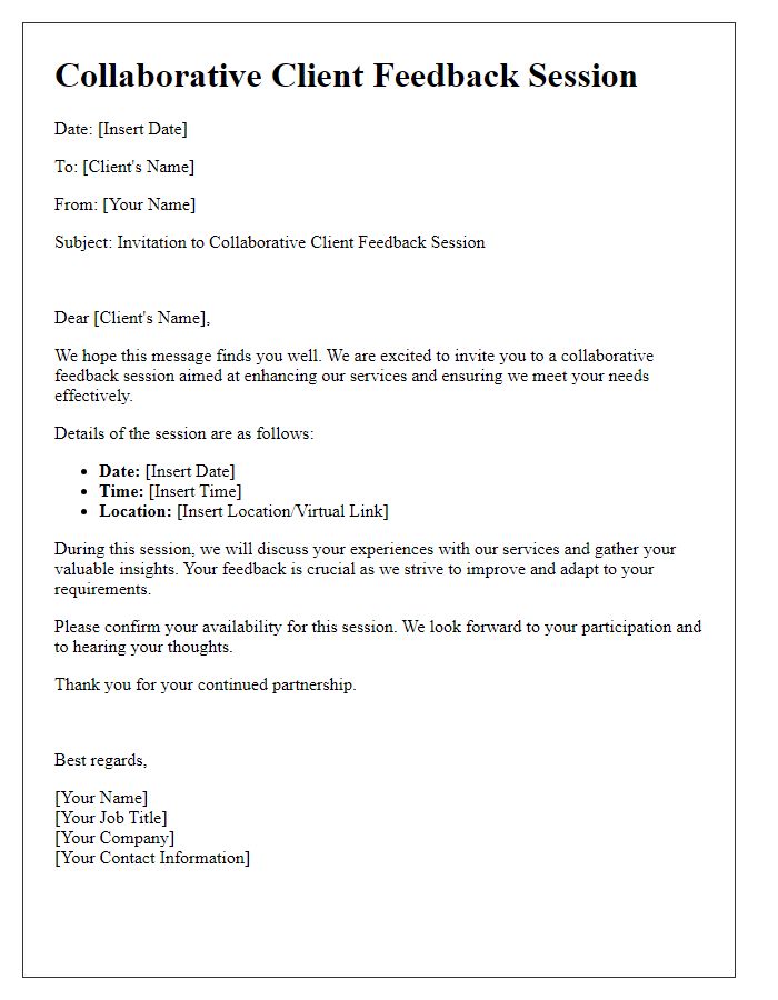 Letter template of collaborative client feedback session