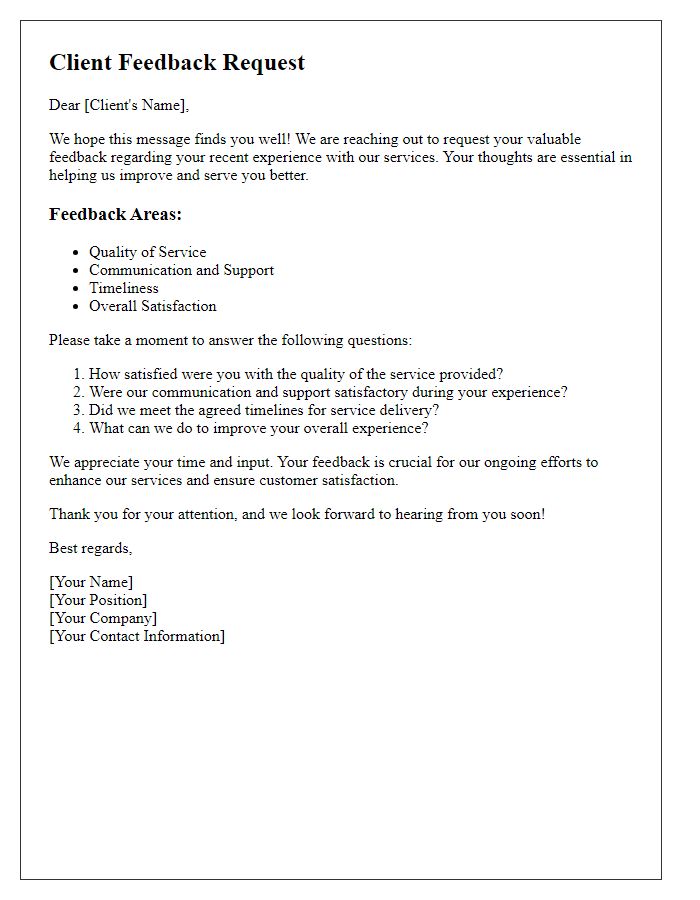 Letter template of detailed client feedback request