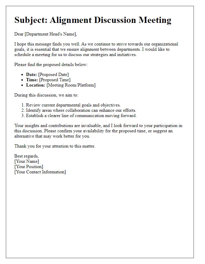 Letter template of alignment discussion for department heads