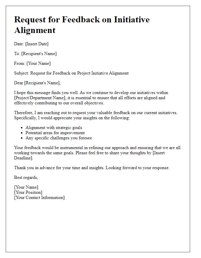 Letter template of initiative alignment feedback request