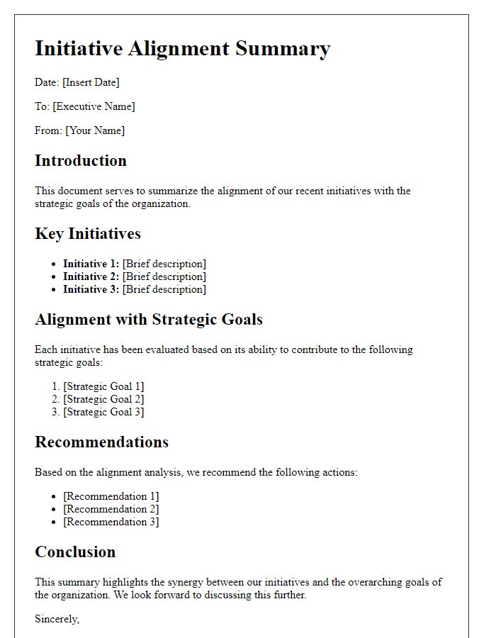 Letter template of initiative alignment summary for executives