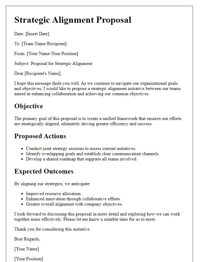 Letter template of strategic alignment proposal for teams