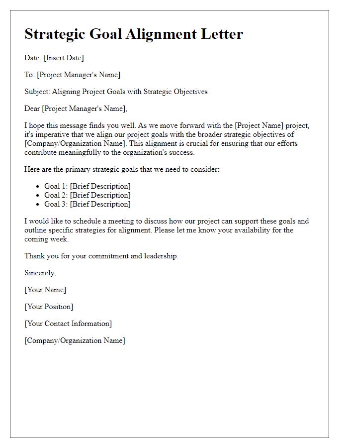 Letter template of strategic goal alignment for project managers