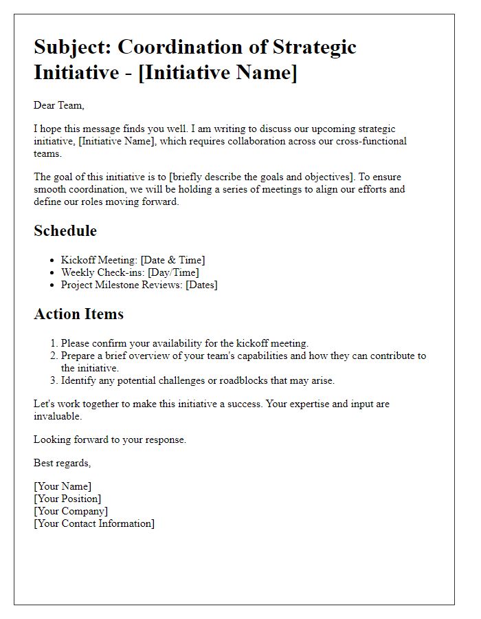 Letter template of strategic initiative coordination for cross-functional teams