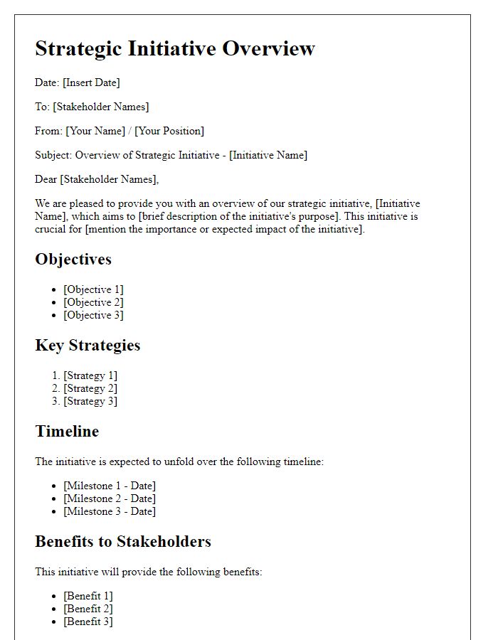 Letter template of strategic initiative overview for stakeholders