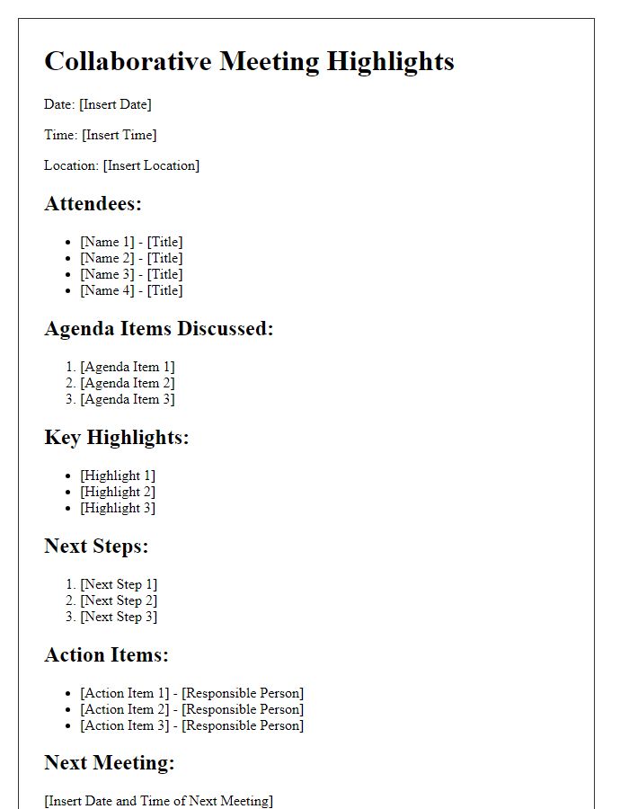 Letter template of collaborative meeting highlights for executive review