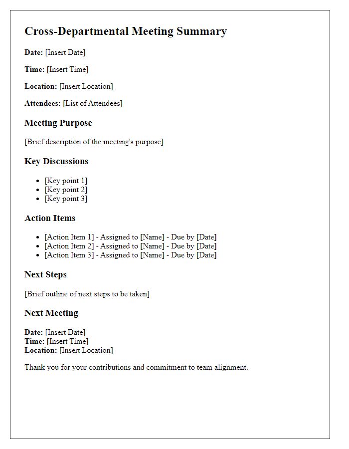 Letter template of cross-departmental meeting summary for team alignment