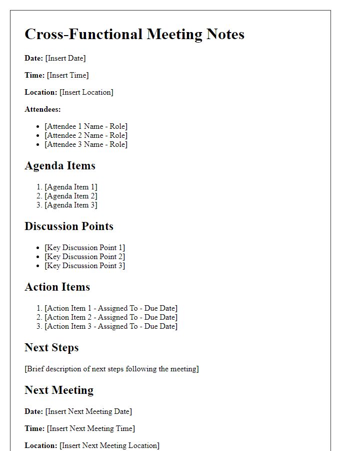 Letter template of cross-functional meeting notes for stakeholders