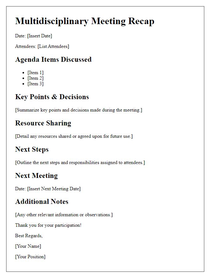 Letter template of multidisciplinary meeting recap for resource sharing