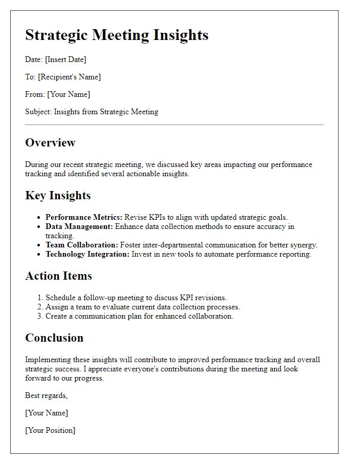 Letter template of strategic meeting insights for performance tracking