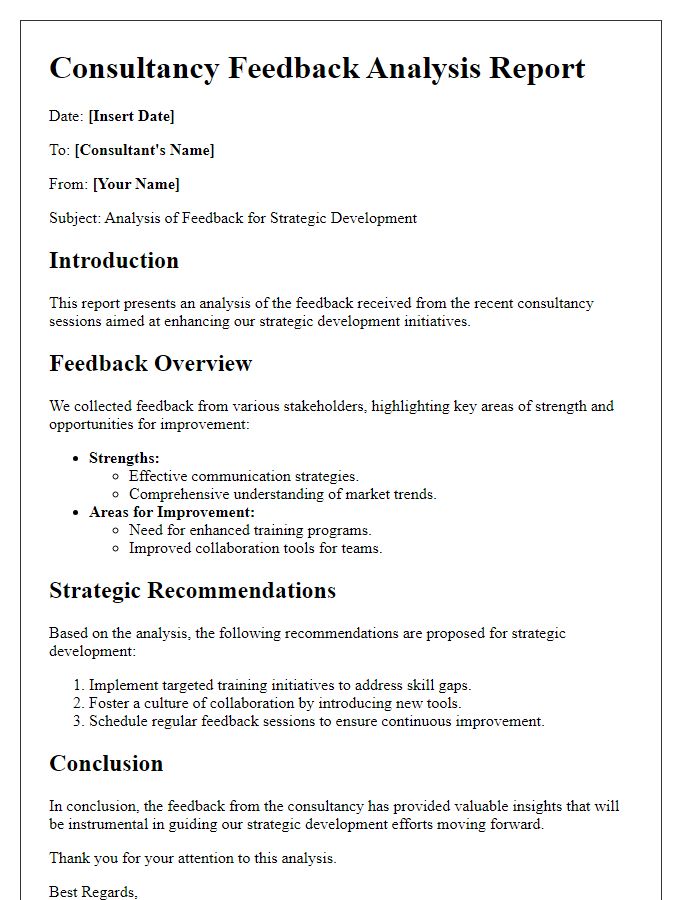 Letter template of consultancy feedback analysis for strategic development