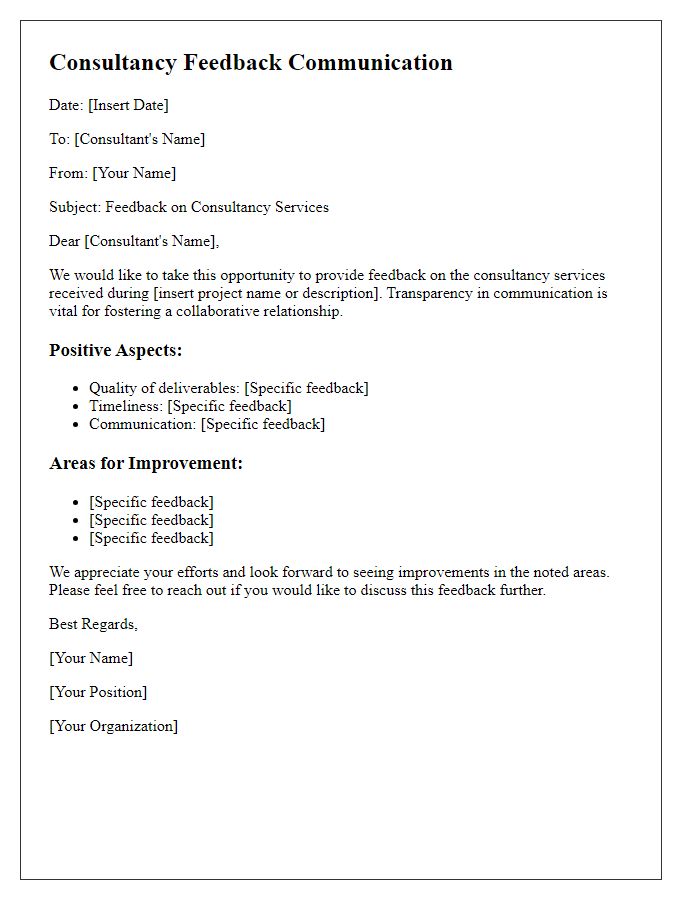 Letter template of consultancy feedback communication for transparency purposes