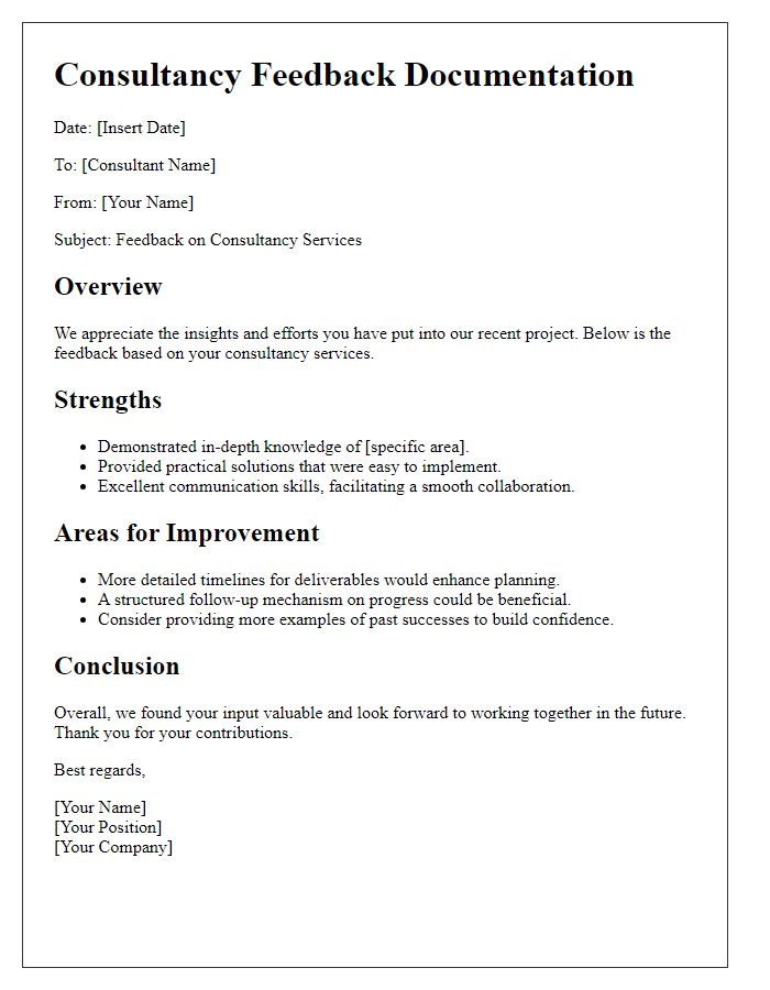 Letter template of consultancy feedback documentation for future reference