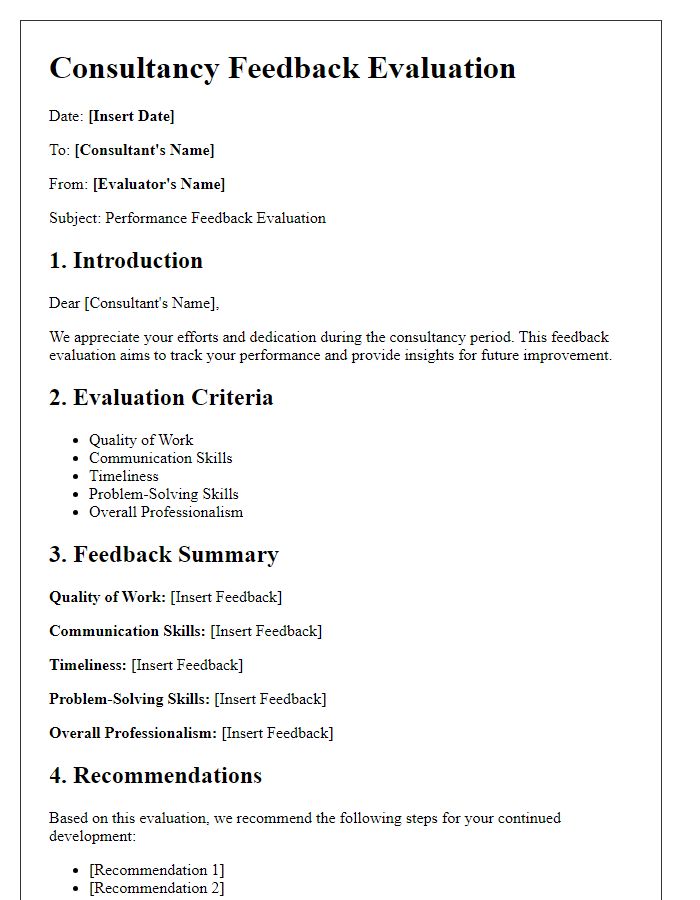 Letter template of consultancy feedback evaluation for performance tracking