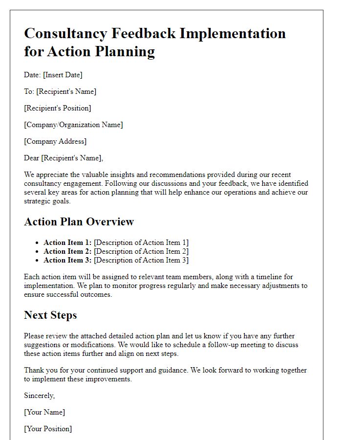 Letter template of consultancy feedback implementation for action planning