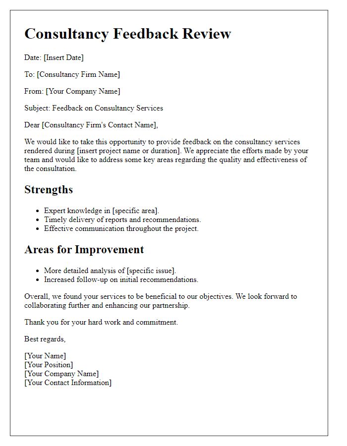 Letter template of consultancy feedback review for quality assurance