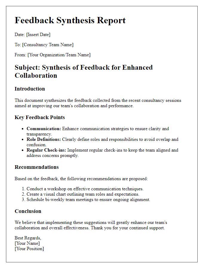 Letter template of consultancy feedback synthesis for team collaboration