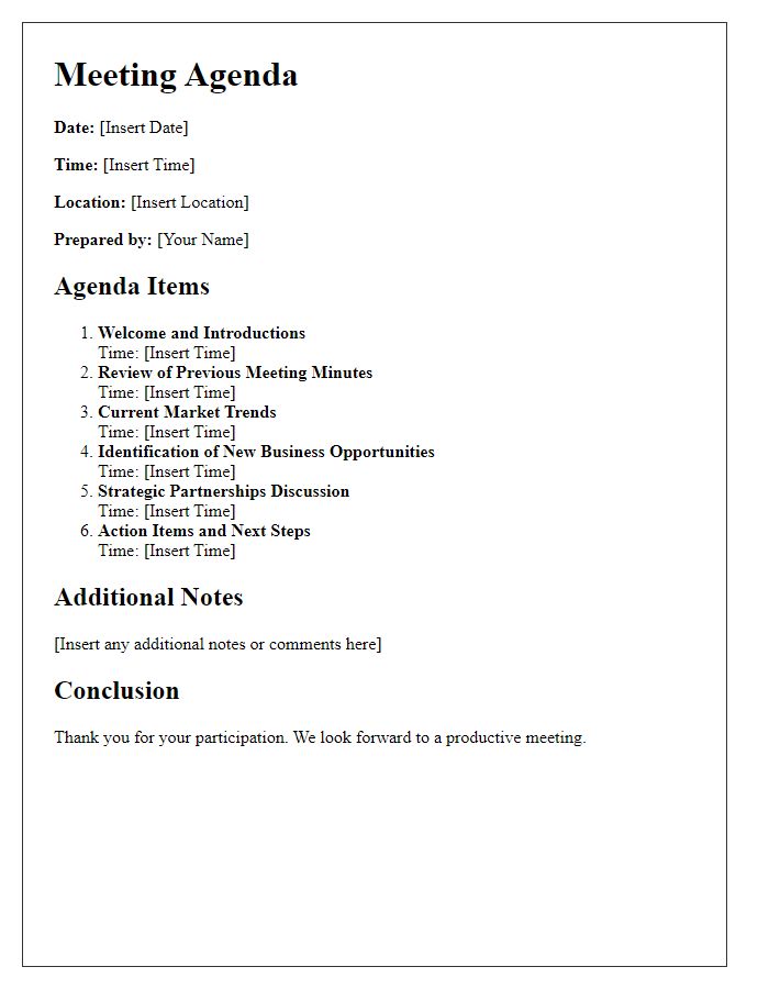 Letter template of agenda for a business development meeting