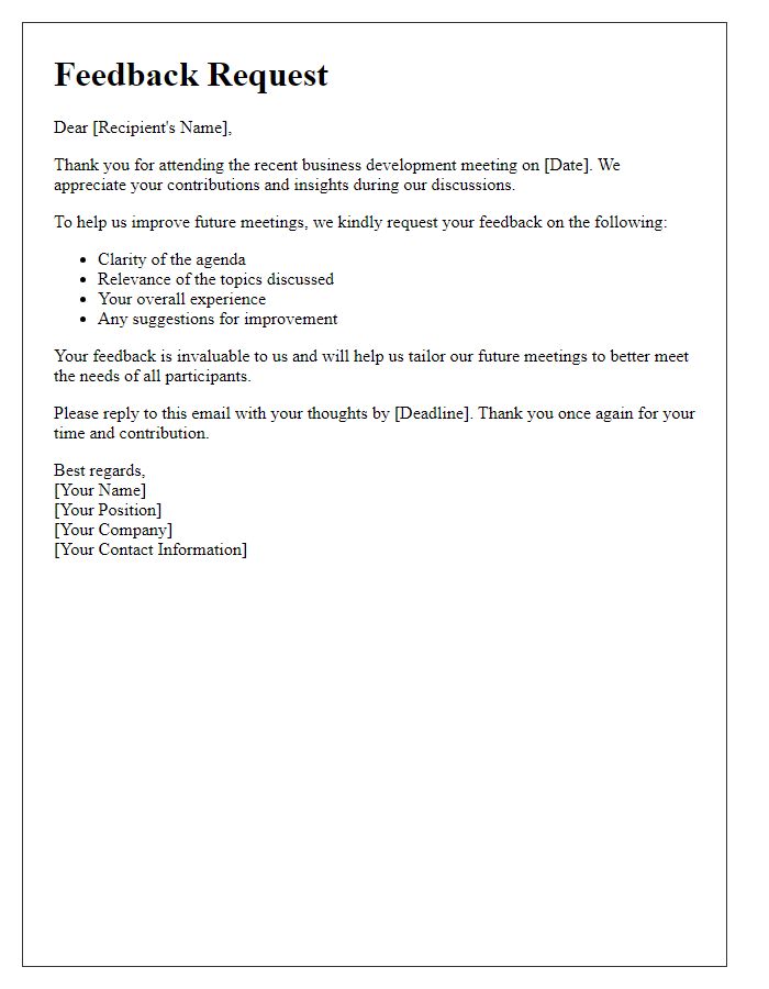 Letter template of feedback request post business development meeting