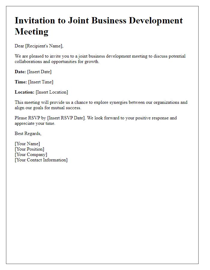 Letter template of invitation for a joint business development meeting