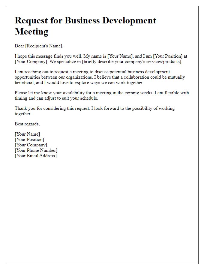 Letter template of request for a business development meeting