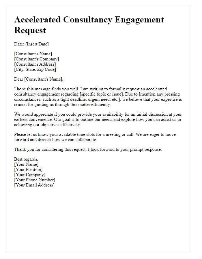 Letter template of accelerated consultancy engagement request.