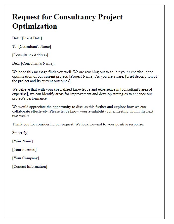 Letter template of consultancy project optimization solicitation.