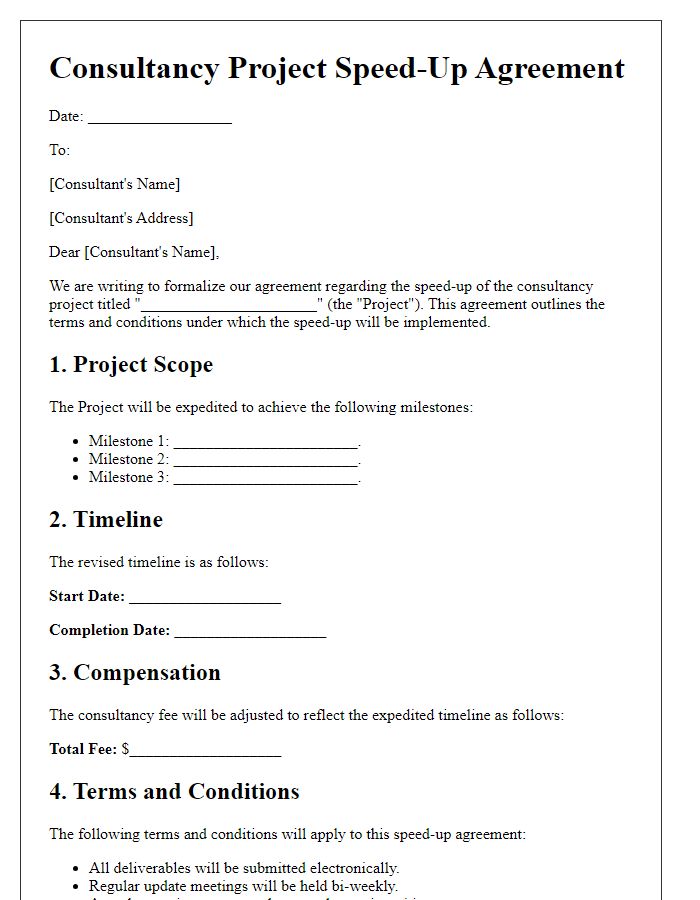 Letter template of consultancy project speed-up agreement.