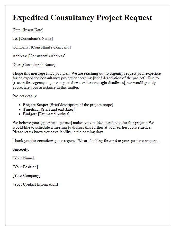 Letter template of expedited consultancy project request.