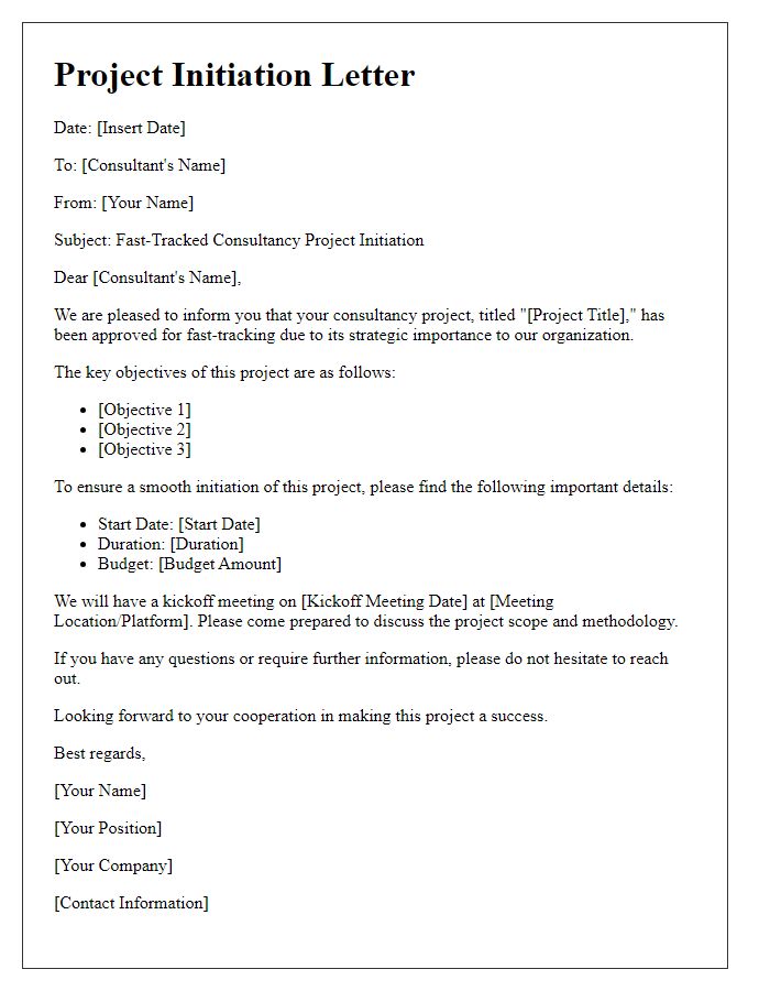 Letter template of fast-tracked consultancy project initiation.