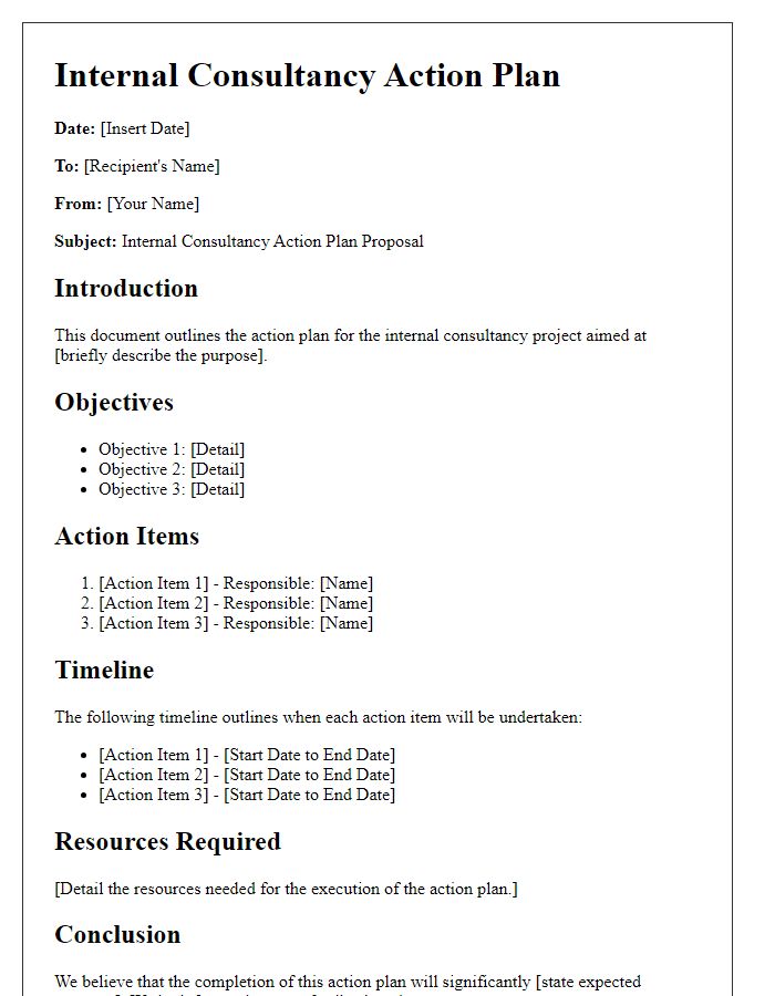 Letter template of internal consultancy action plan