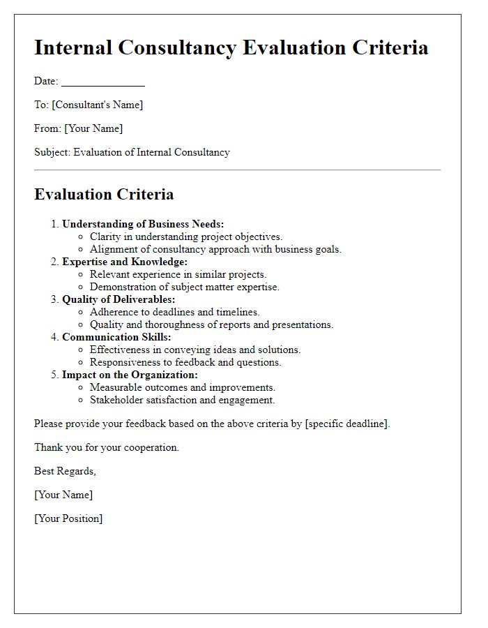 Letter template of internal consultancy evaluation criteria