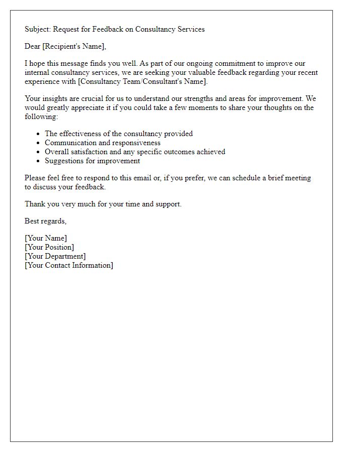 Letter template of internal consultancy feedback request