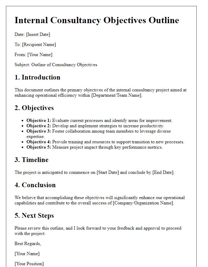 Letter template of internal consultancy objectives outline