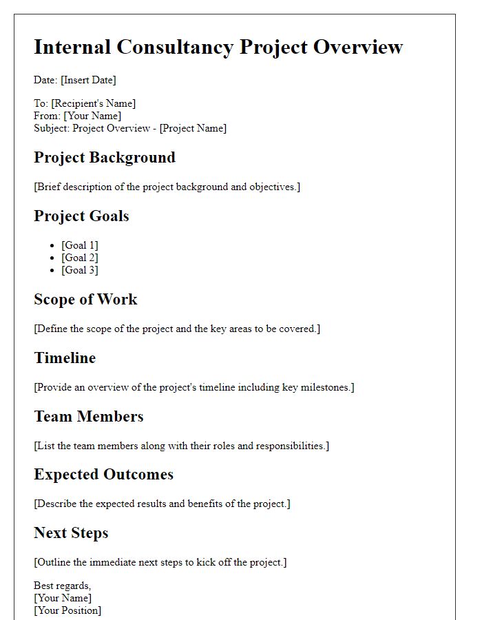 Letter template of internal consultancy project overview