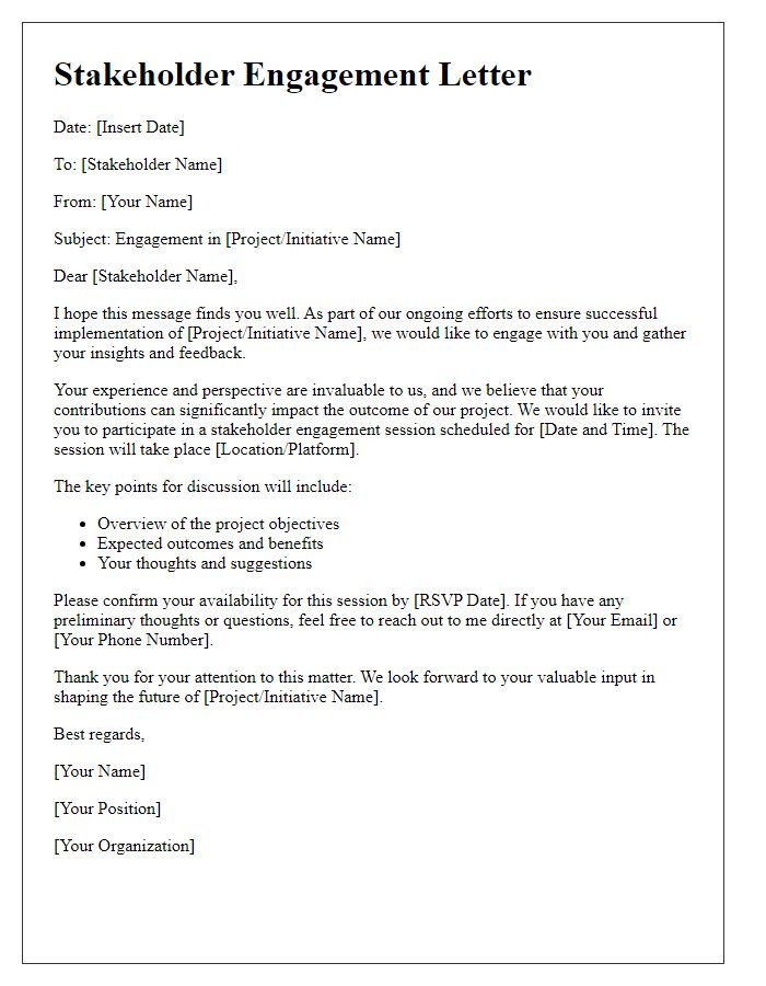 Letter template of internal consultancy stakeholder engagement