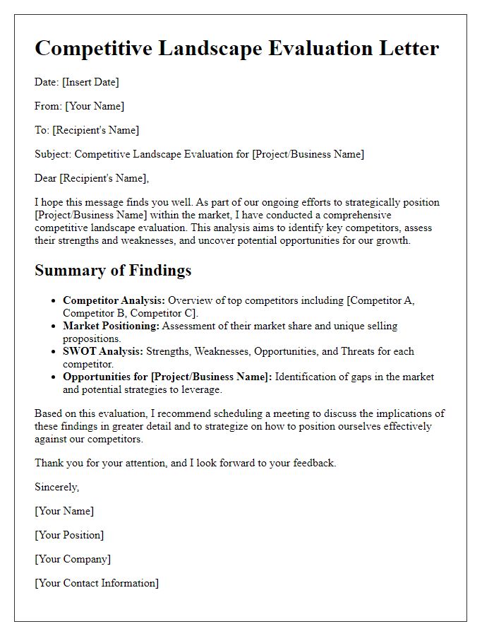 Letter template of competitive landscape evaluation