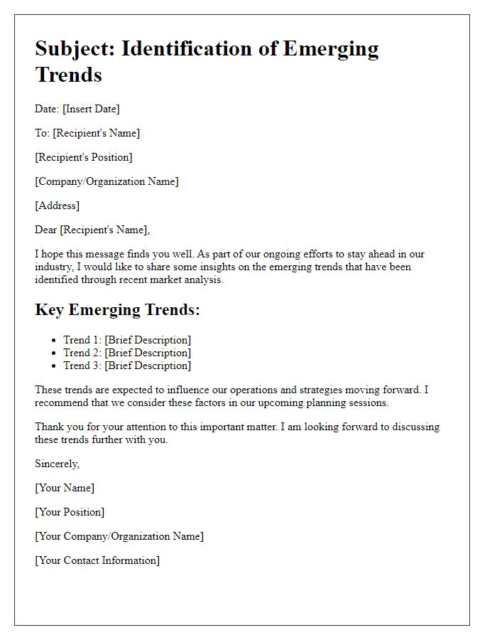 Letter template of emerging trends identification