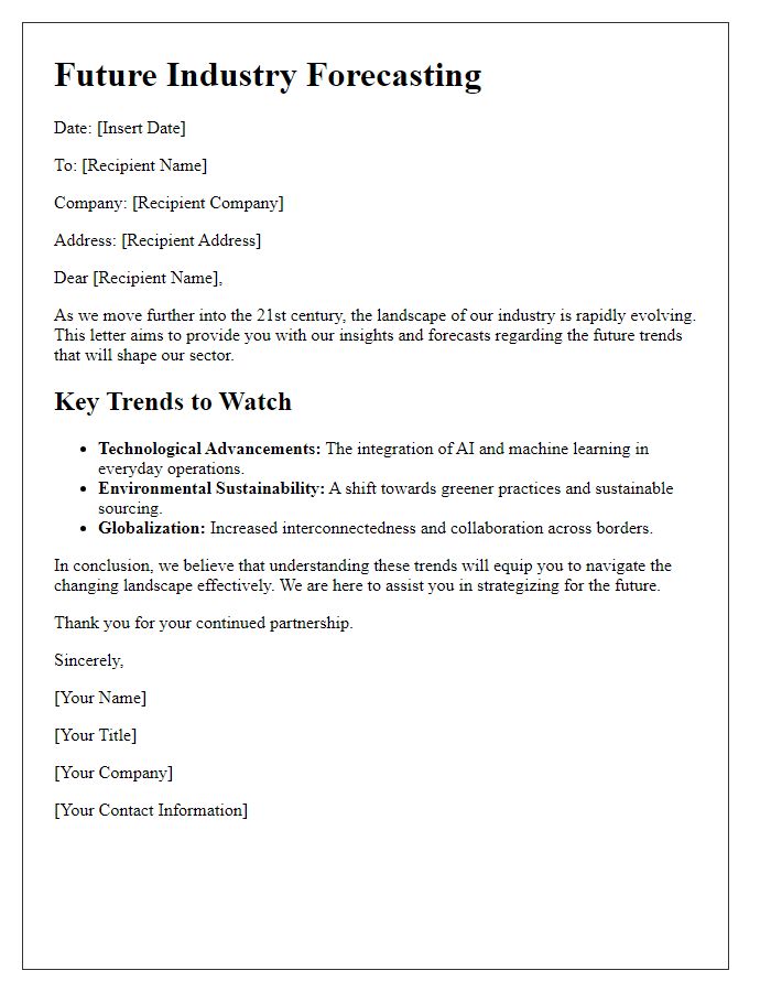 Letter template of future industry forecasting