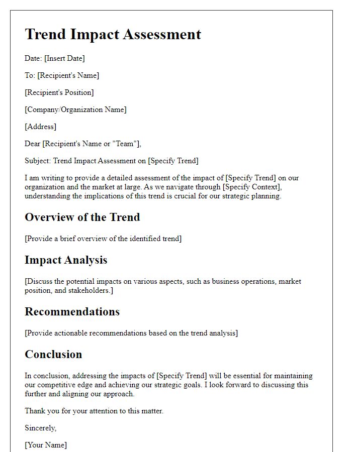 Letter template of trend impact assessment