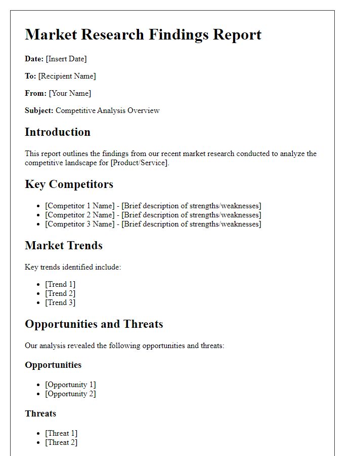 Letter template of market research findings for competitive analysis.