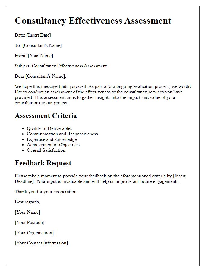 Letter template of consultancy effectiveness assessment