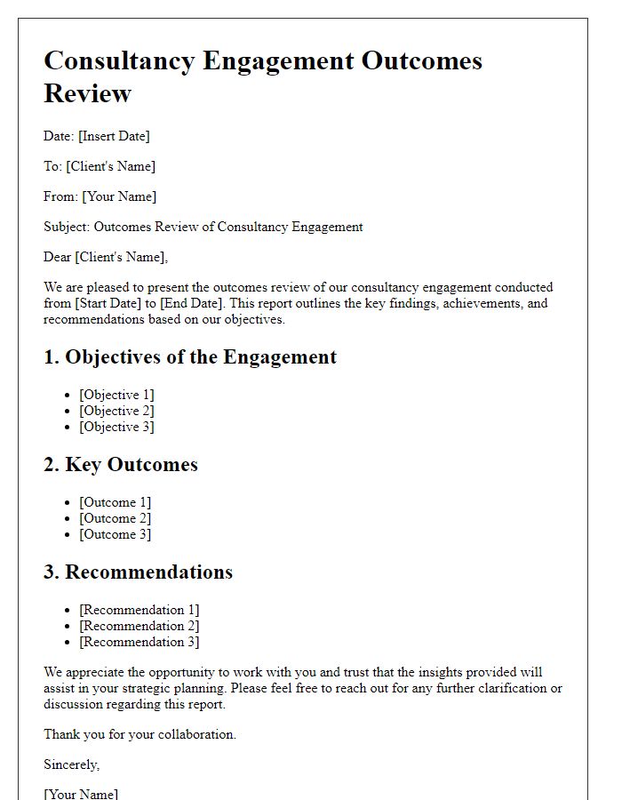 Letter template of consultancy engagement outcomes review