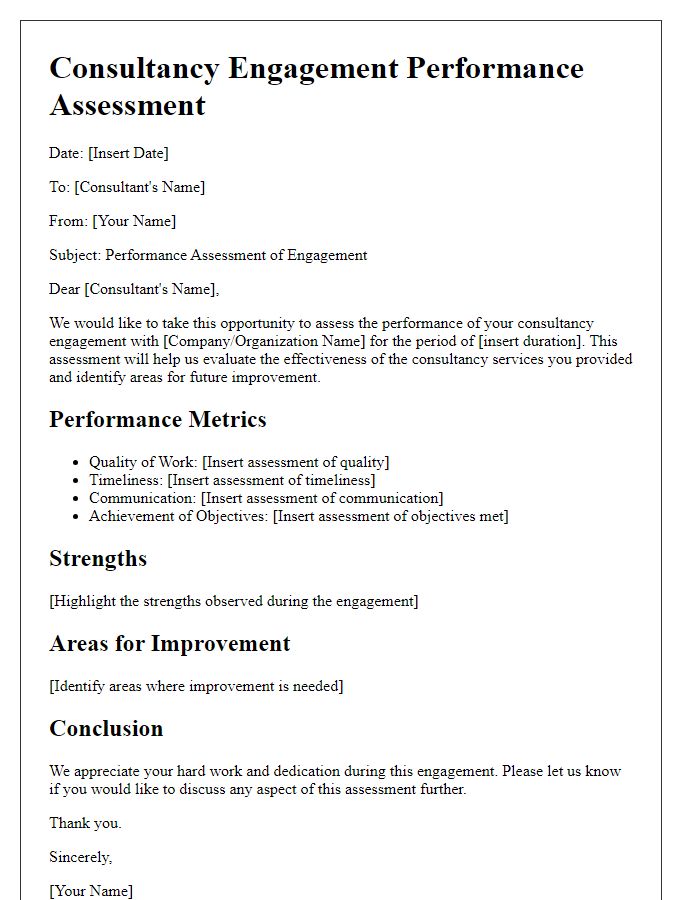 Letter template of consultancy engagement performance assessment