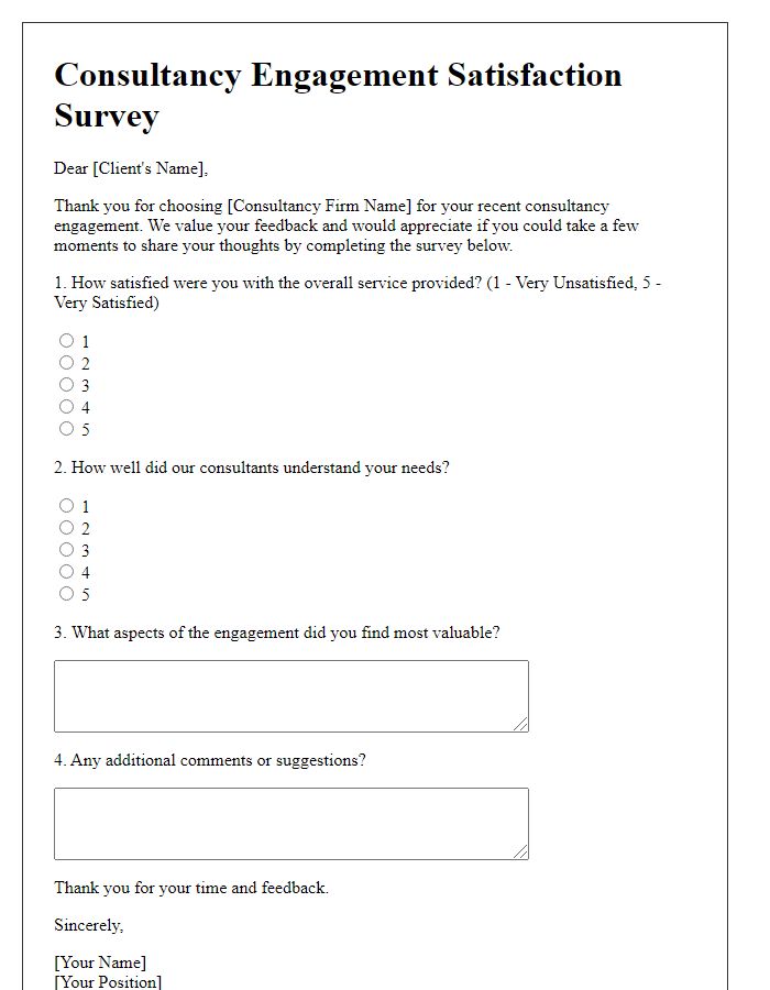 Letter template of consultancy engagement satisfaction survey