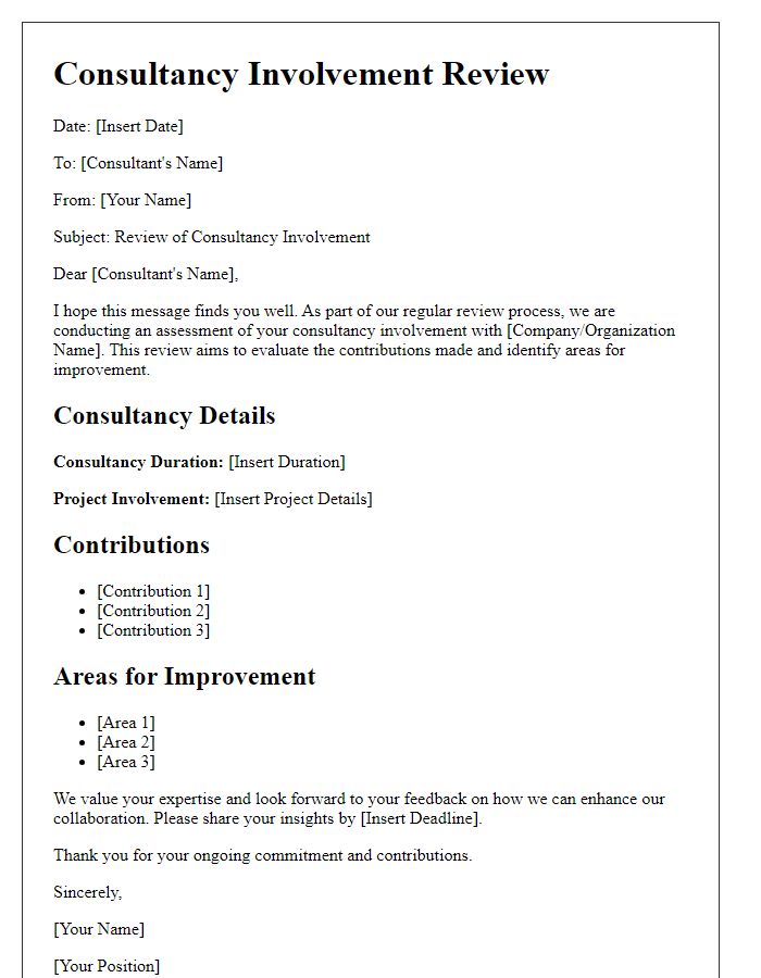 Letter template of consultancy involvement review