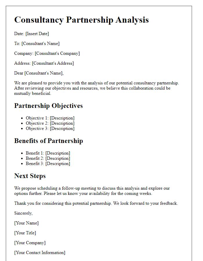 Letter template of consultancy partnership analysis